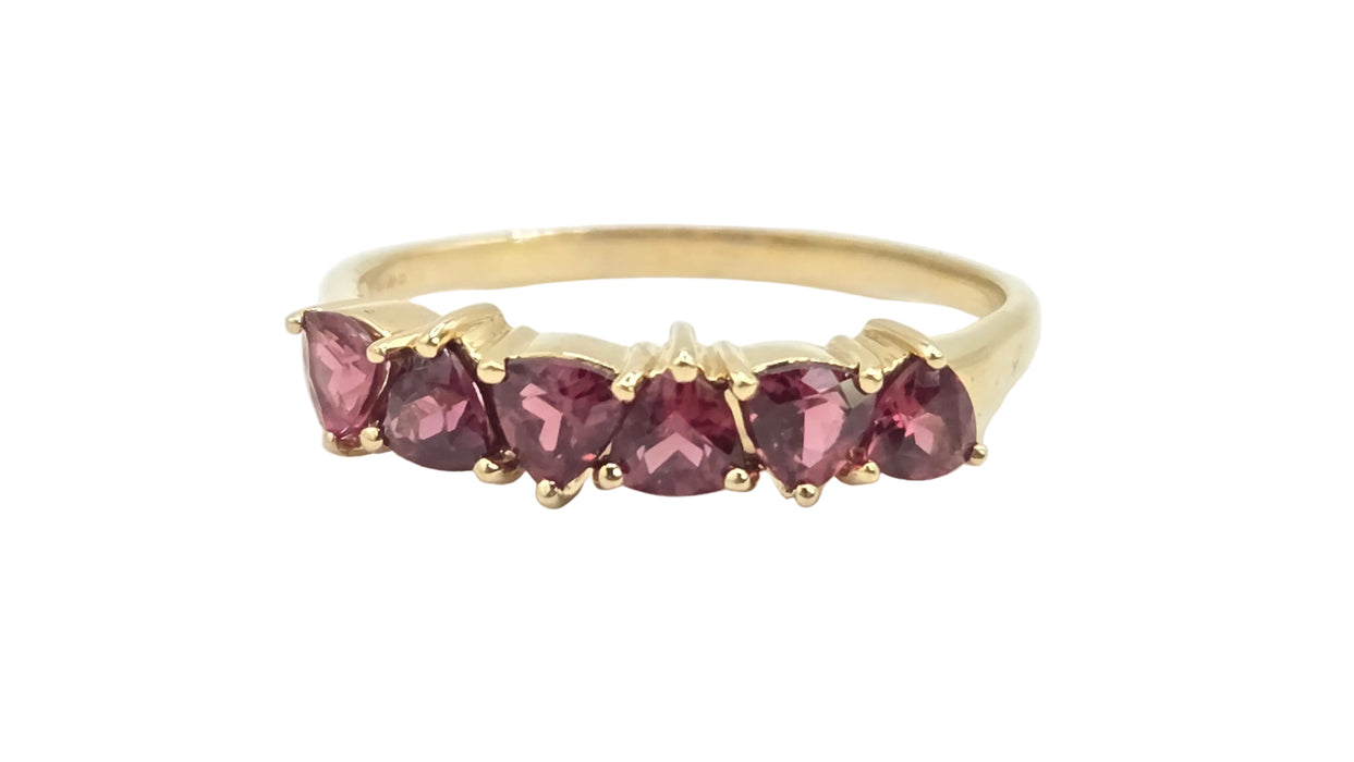 Vintage: 9ct Gold Almandine Garnet Half Eternity Stacker Ring