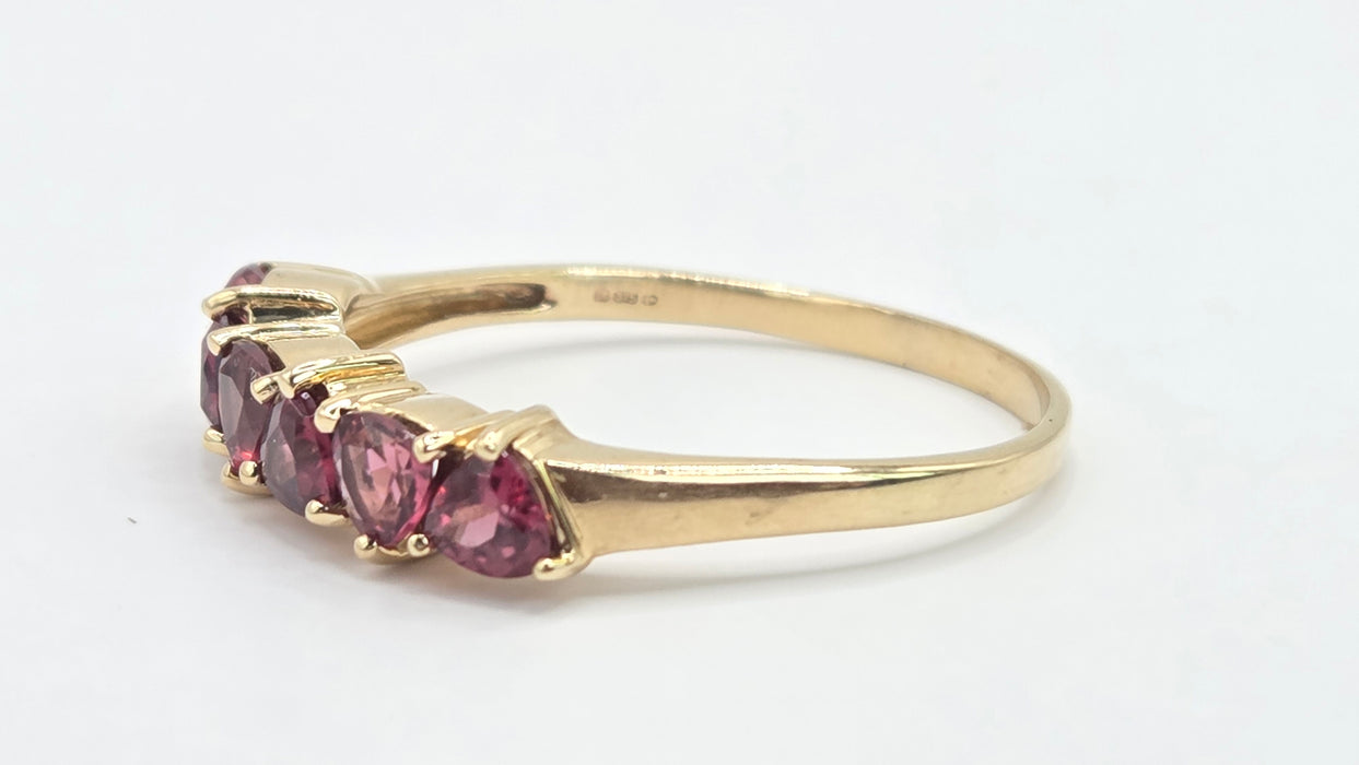 Vintage: 9ct Gold Almandine Garnet Half Eternity Stacker Ring