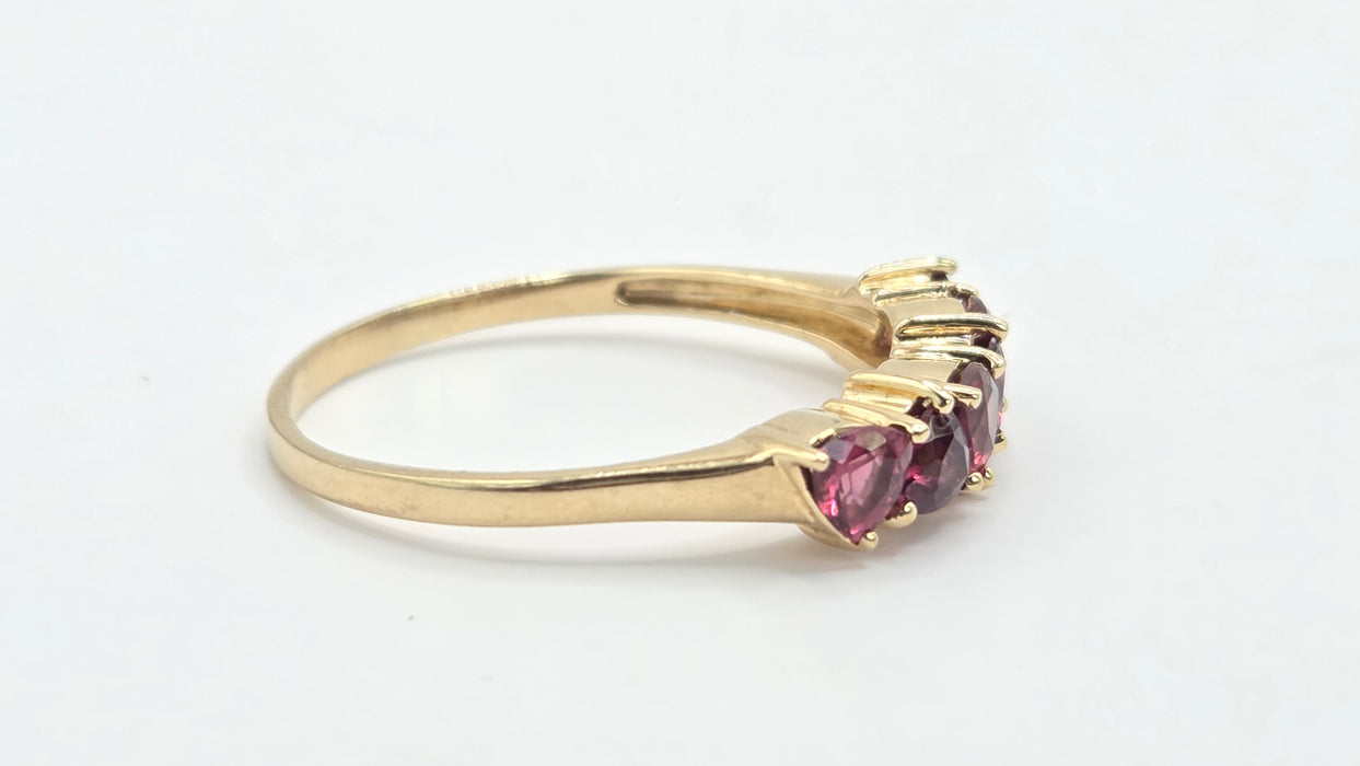 Vintage: 9ct Gold Almandine Garnet Half Eternity Stacker Ring