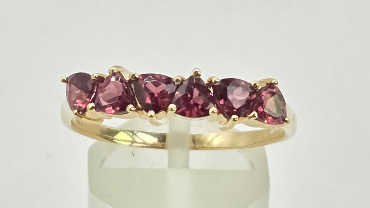 Vintage: 9ct Gold Almandine Garnet Half Eternity Stacker Ring