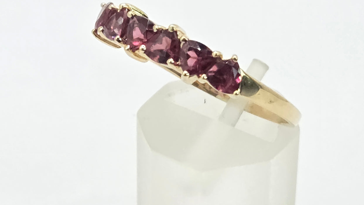 Vintage: 9ct Gold Almandine Garnet Half Eternity Stacker Ring