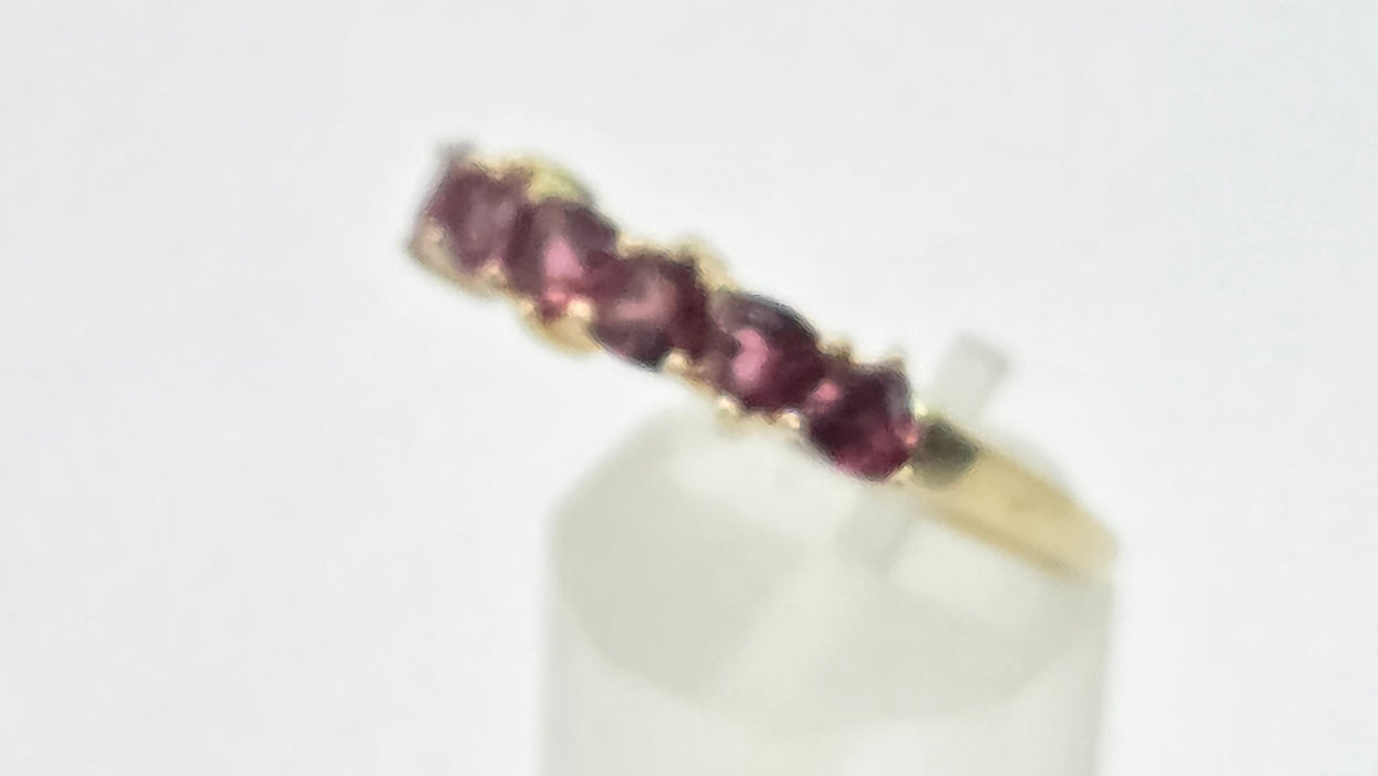 Vintage: 9ct Gold Almandine Garnet Half Eternity Stacker Ring