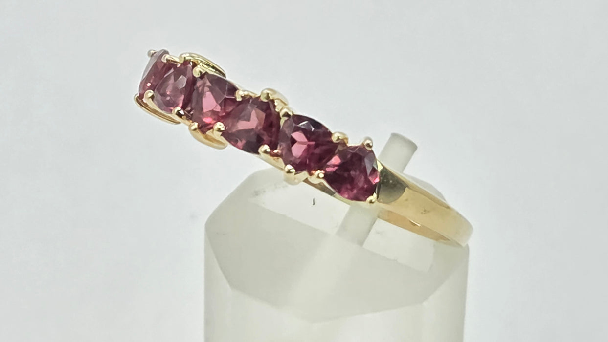 Vintage: 9ct Gold Almandine Garnet Half Eternity Stacker Ring