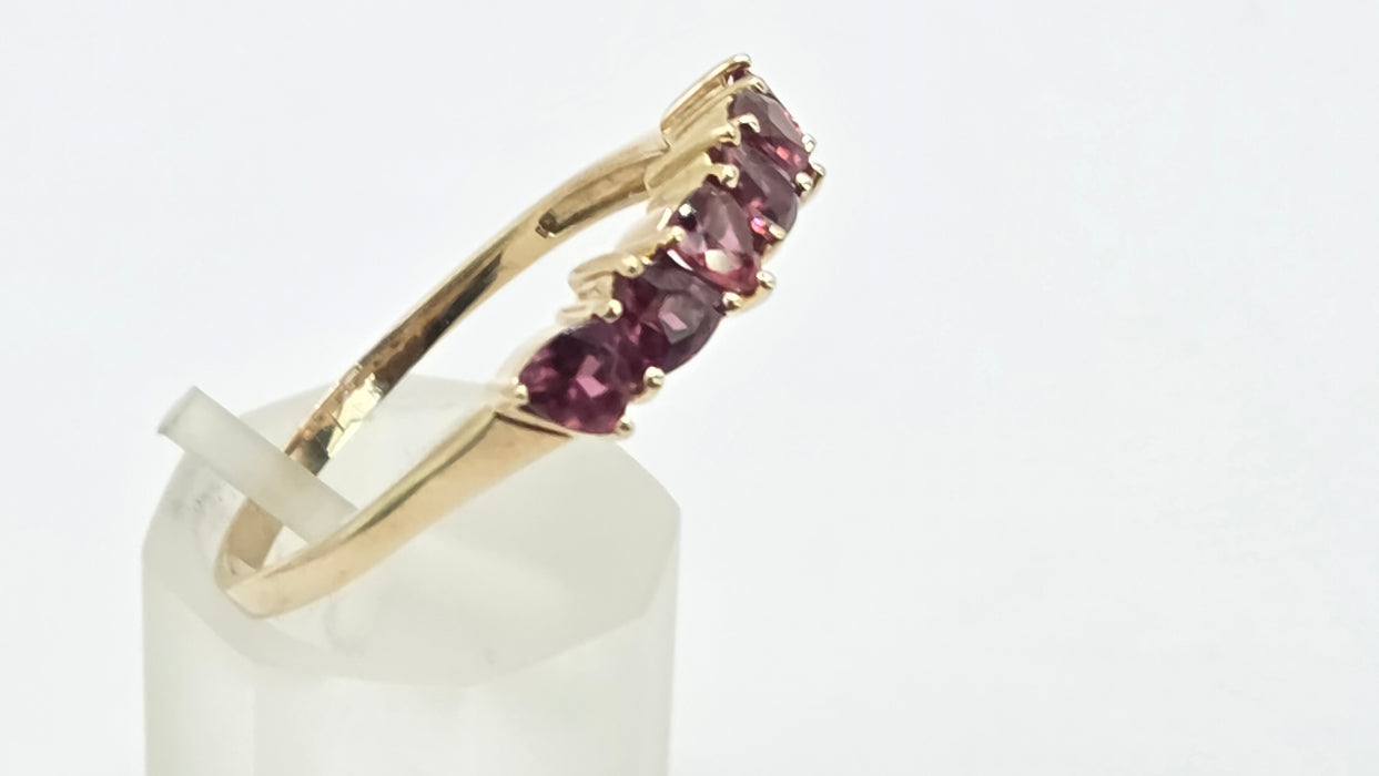 Vintage: 9ct Gold Almandine Garnet Half Eternity Stacker Ring
