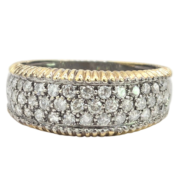 Vintage: 18ct Gold Diamond Pavé Band Ring with Yellow Gold Beaded Trim — 1.25ct — From 1988