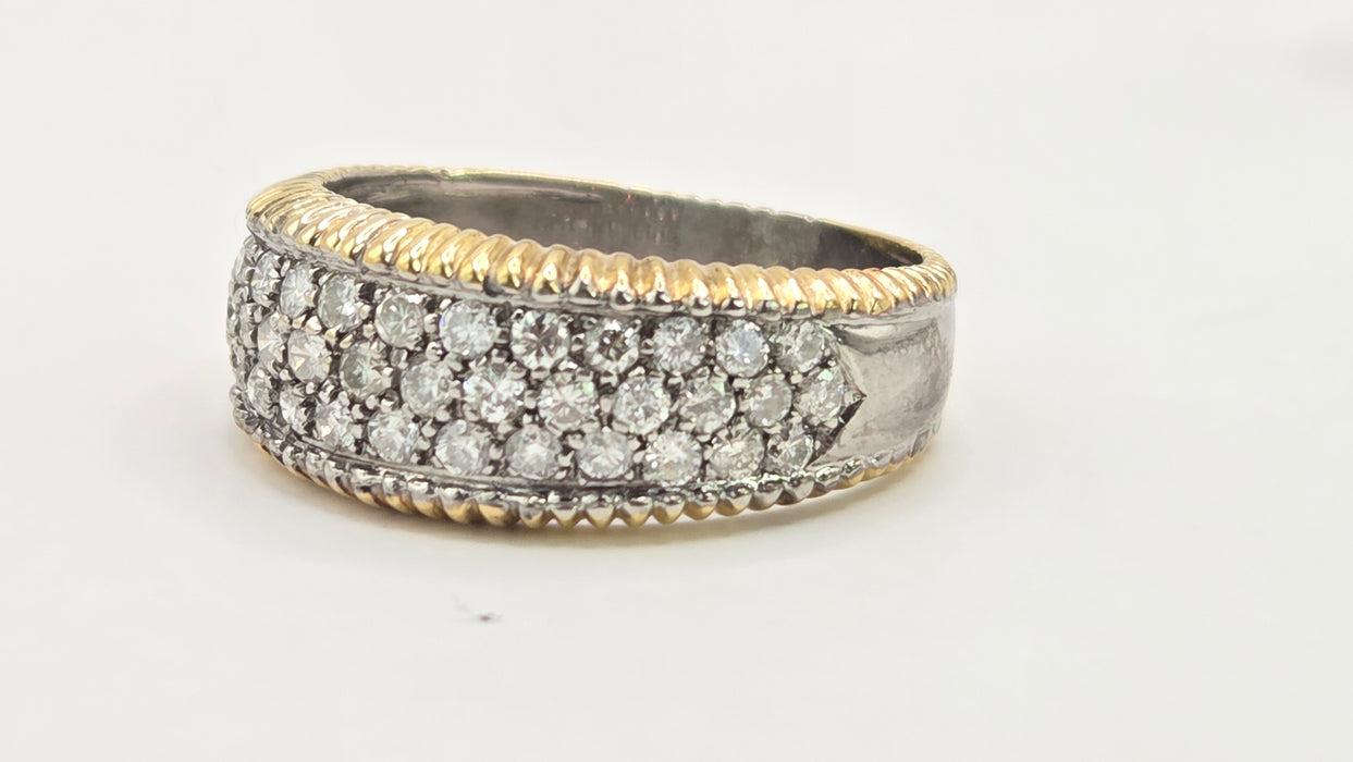 Vintage: 18ct Gold Diamond Pavé Band Ring with Yellow Gold Beaded Trim — 1.25ct — From 1988
