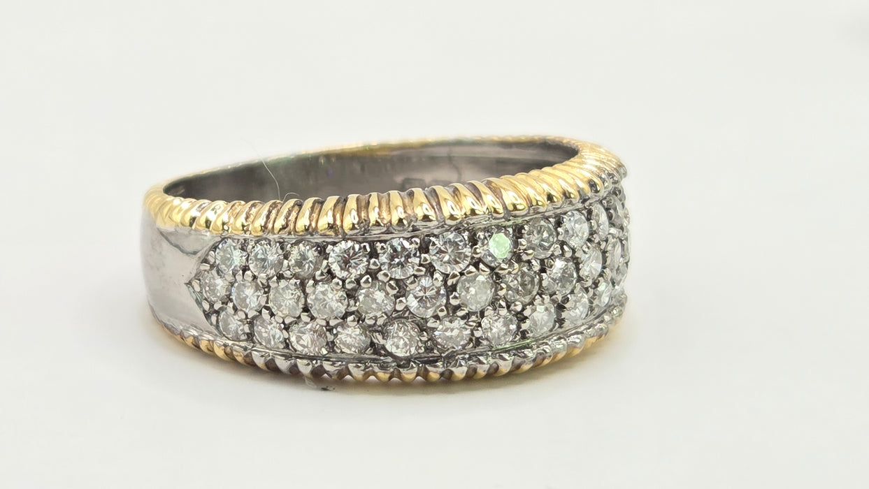 Vintage: 18ct Gold Diamond Pavé Band Ring with Yellow Gold Beaded Trim — 1.25ct — From 1988