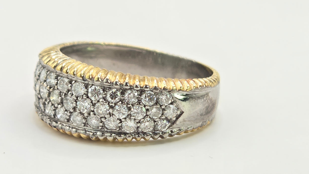 Vintage: 18ct Gold Diamond Pavé Band Ring with Yellow Gold Beaded Trim — 1.25ct — From 1988