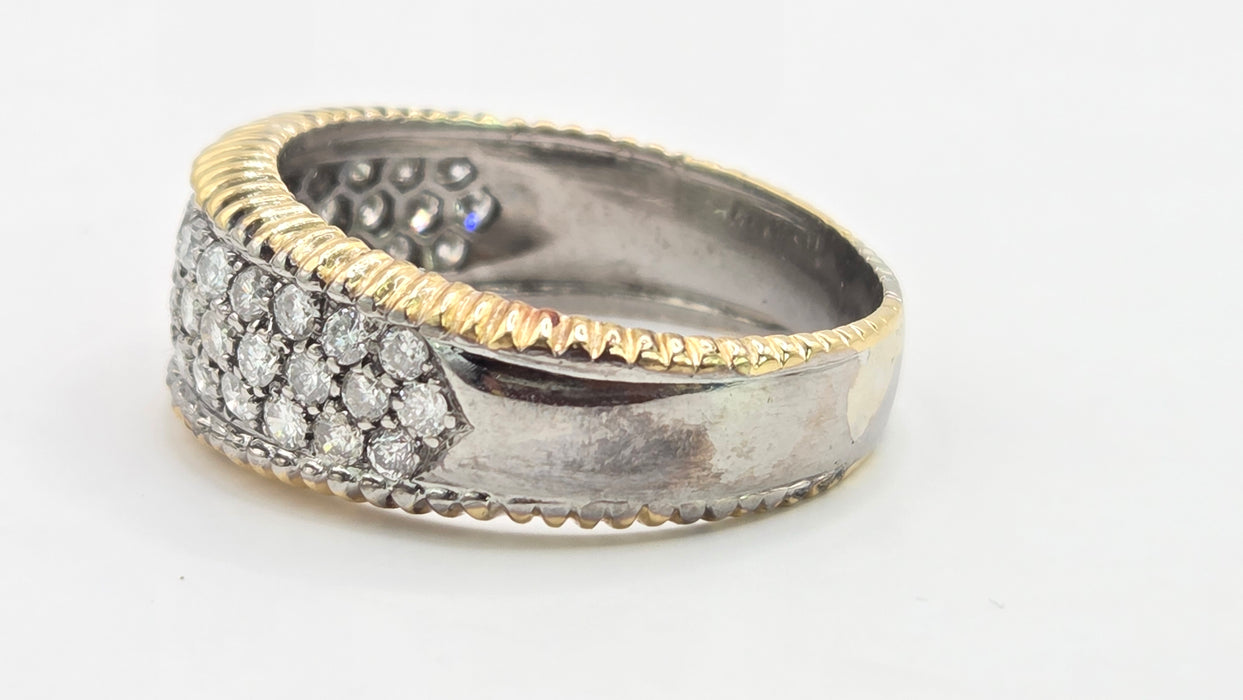 Vintage: 18ct Gold Diamond Pavé Band Ring with Yellow Gold Beaded Trim — 1.25ct — From 1988