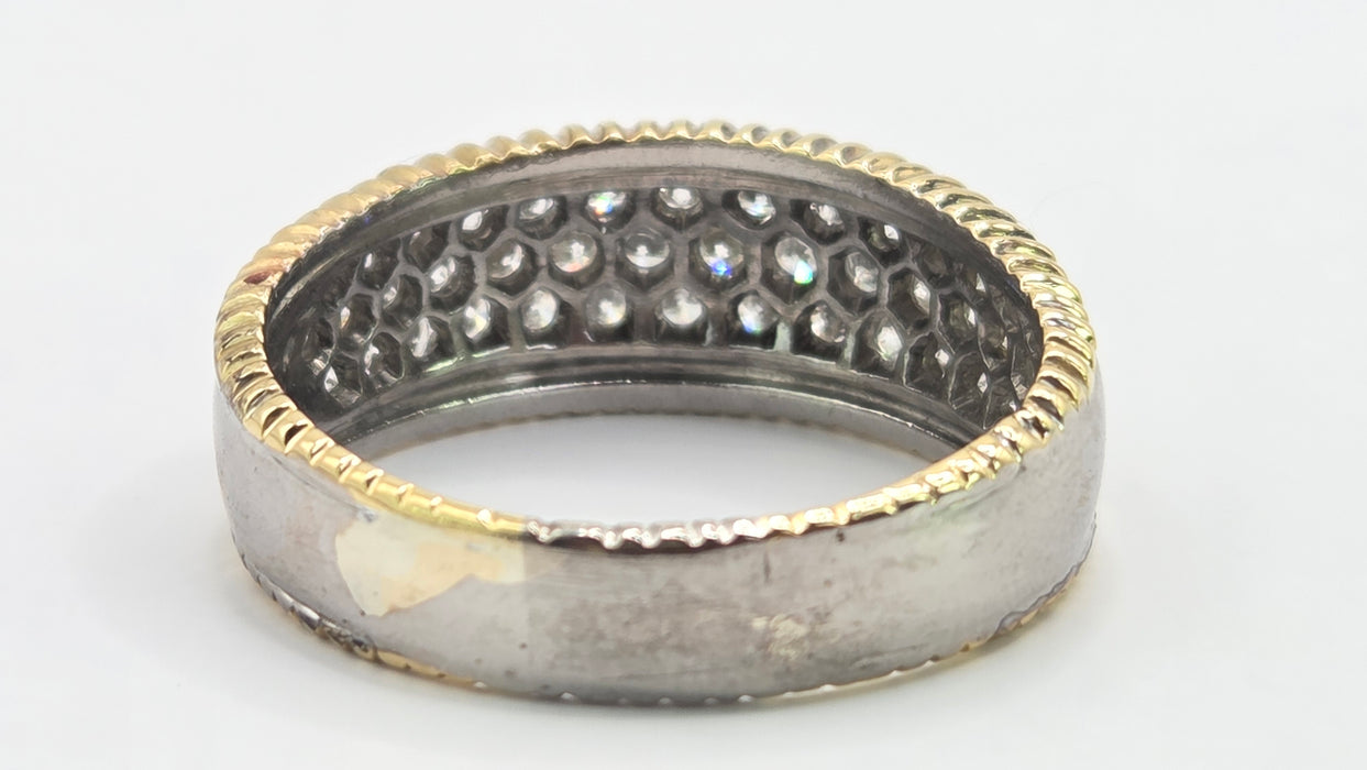Vintage: 18ct Gold Diamond Pavé Band Ring with Yellow Gold Beaded Trim — 1.25ct — From 1988