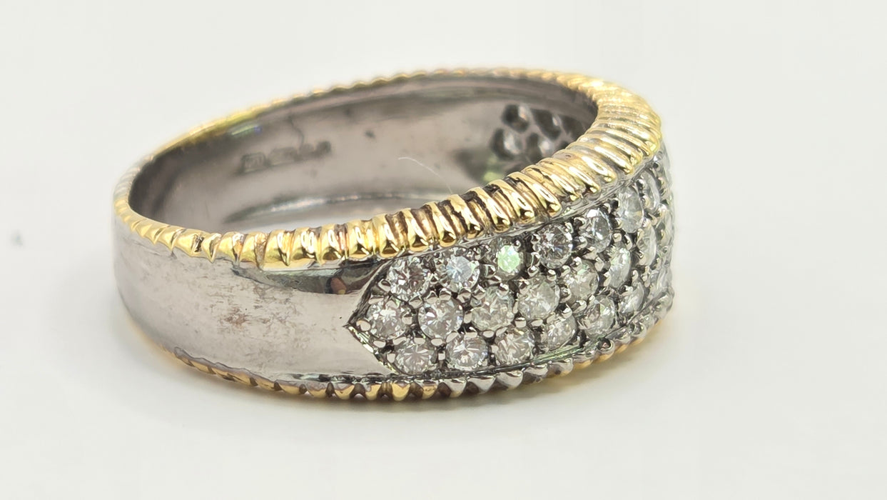 Vintage: 18ct Gold Diamond Pavé Band Ring with Yellow Gold Beaded Trim — 1.25ct — From 1988