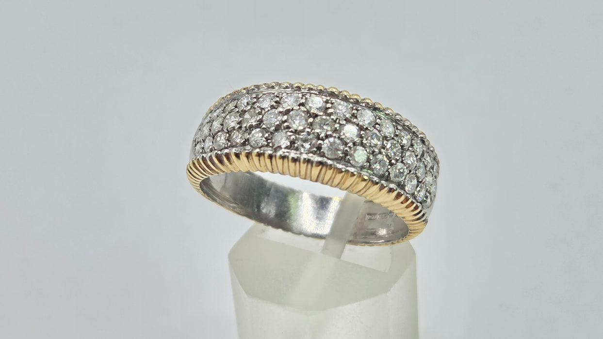 Vintage: 18ct Gold Diamond Pavé Band Ring with Yellow Gold Beaded Trim — 1.25ct — From 1988