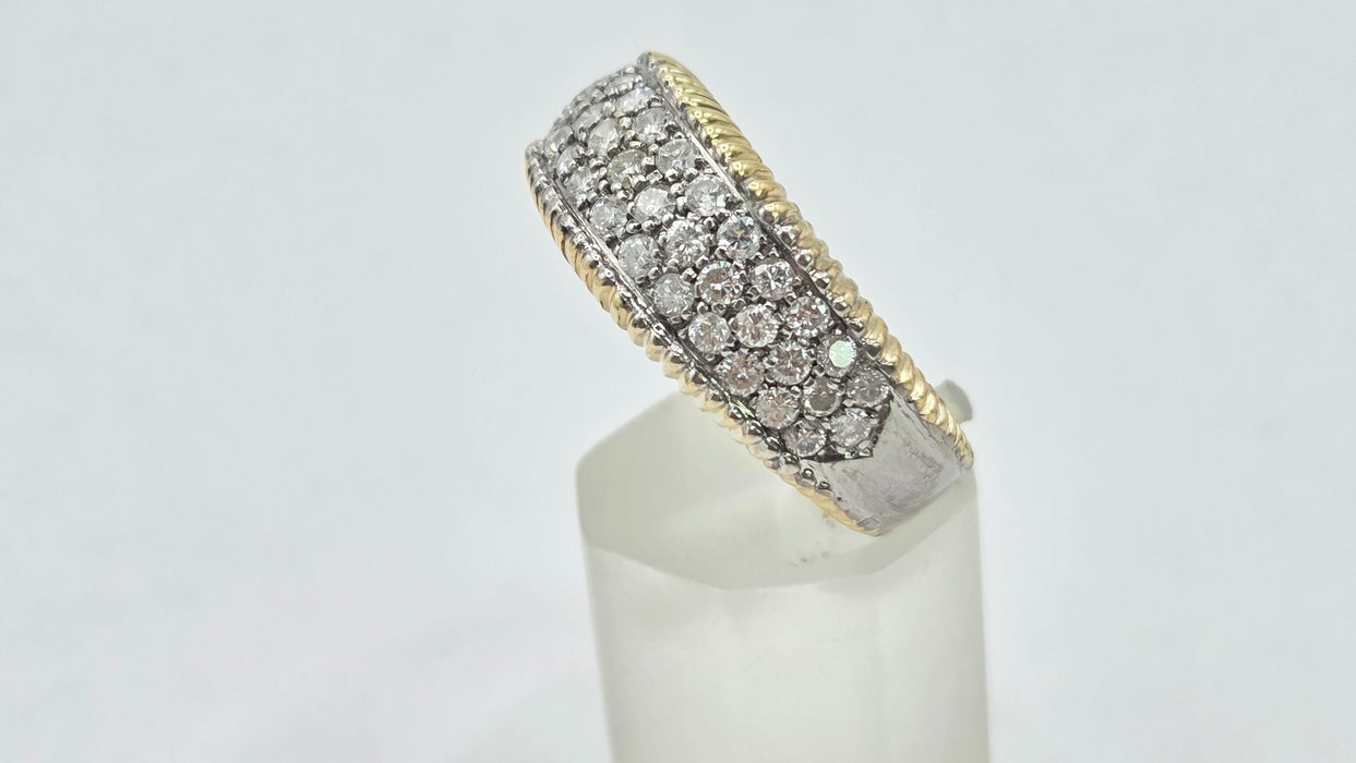 Vintage: 18ct Gold Diamond Pavé Band Ring with Yellow Gold Beaded Trim — 1.25ct — From 1988