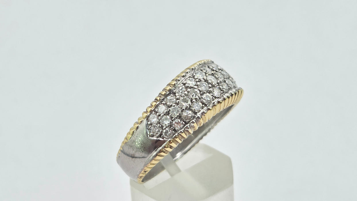 Vintage: 18ct Gold Diamond Pavé Band Ring with Yellow Gold Beaded Trim — 1.25ct — From 1988