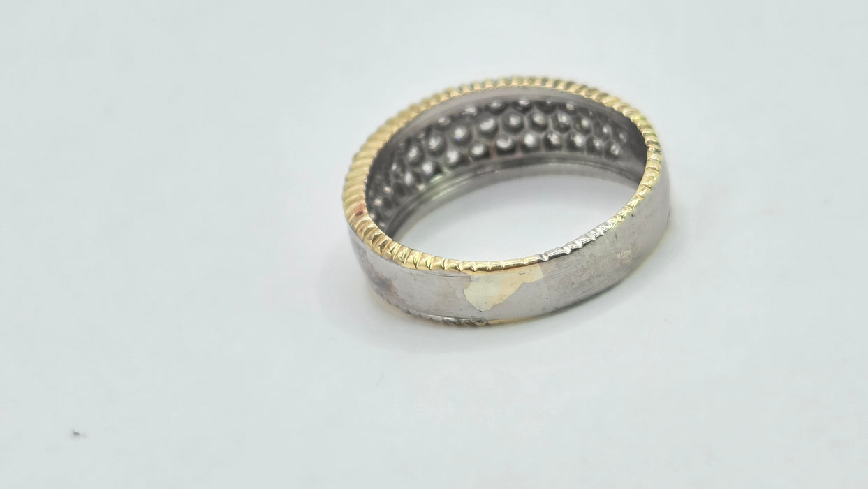 Vintage: 18ct Gold Diamond Pavé Band Ring with Yellow Gold Beaded Trim — 1.25ct — From 1988