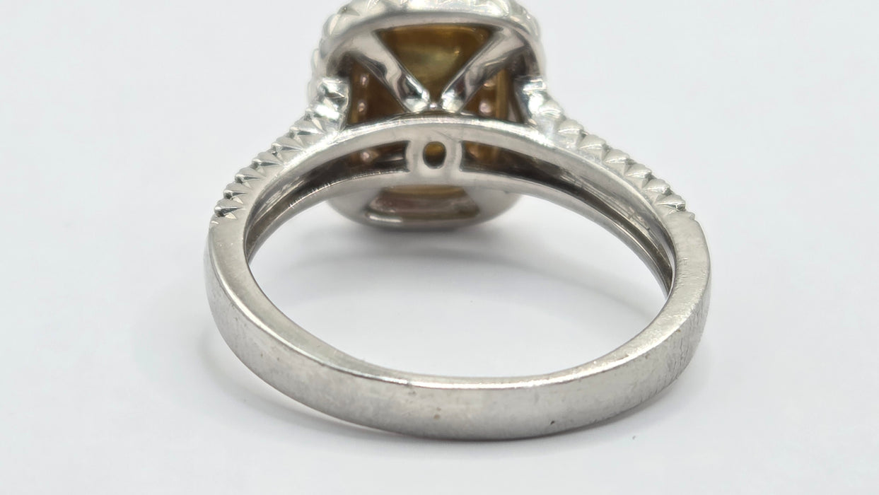 Vintage: Platinum & 18ct Gold Colombian Emerald & Diamond Rectangular Cluster Ring — 1.26ct