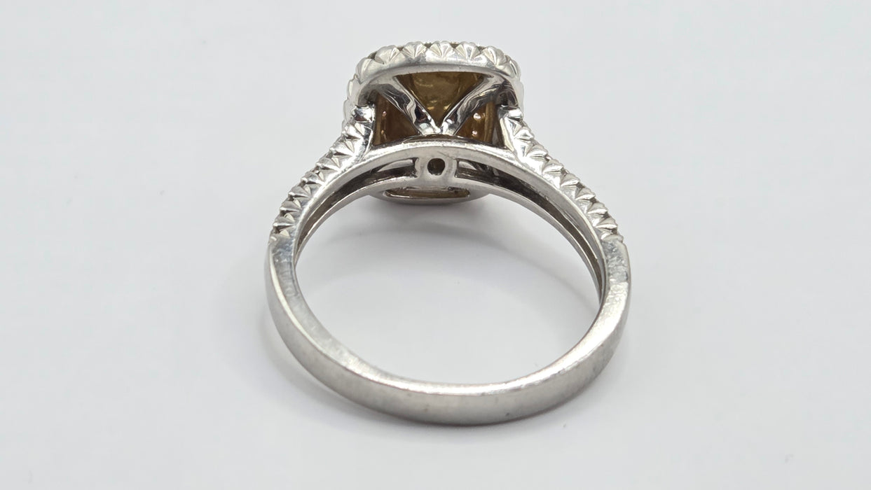 Vintage: Platinum & 18ct Gold Colombian Emerald & Diamond Rectangular Cluster Ring — 1.26ct