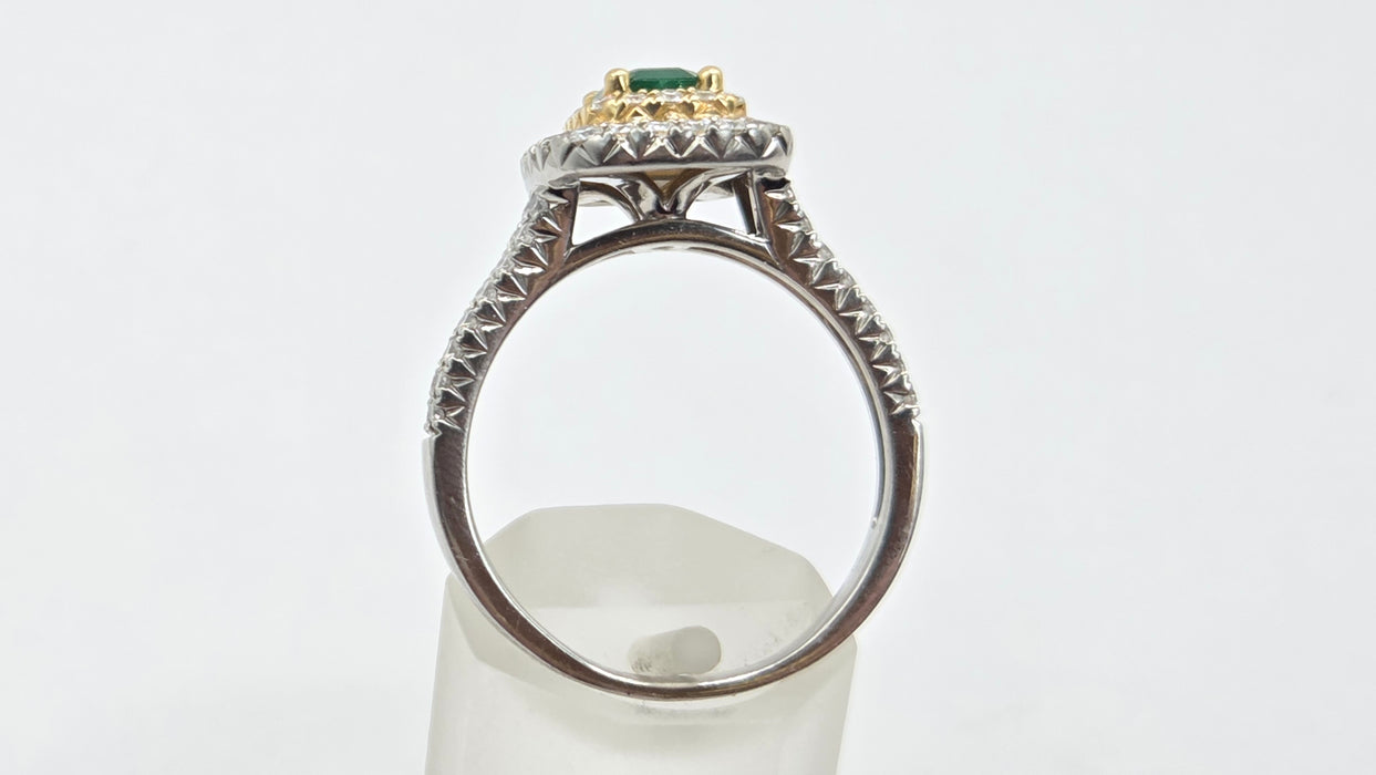 Vintage: Platinum & 18ct Gold Colombian Emerald & Diamond Rectangular Cluster Ring — 1.26ct