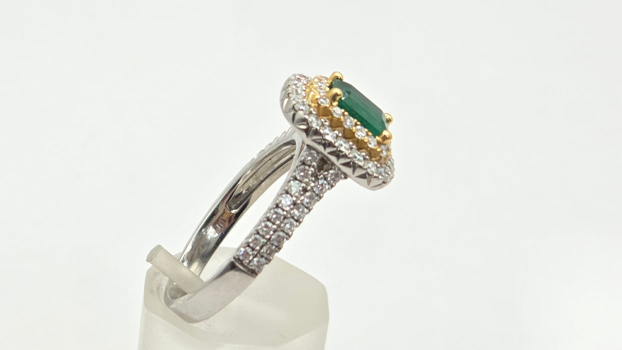 Vintage: Platinum & 18ct Gold Colombian Emerald & Diamond Rectangular Cluster Ring — 1.26ct