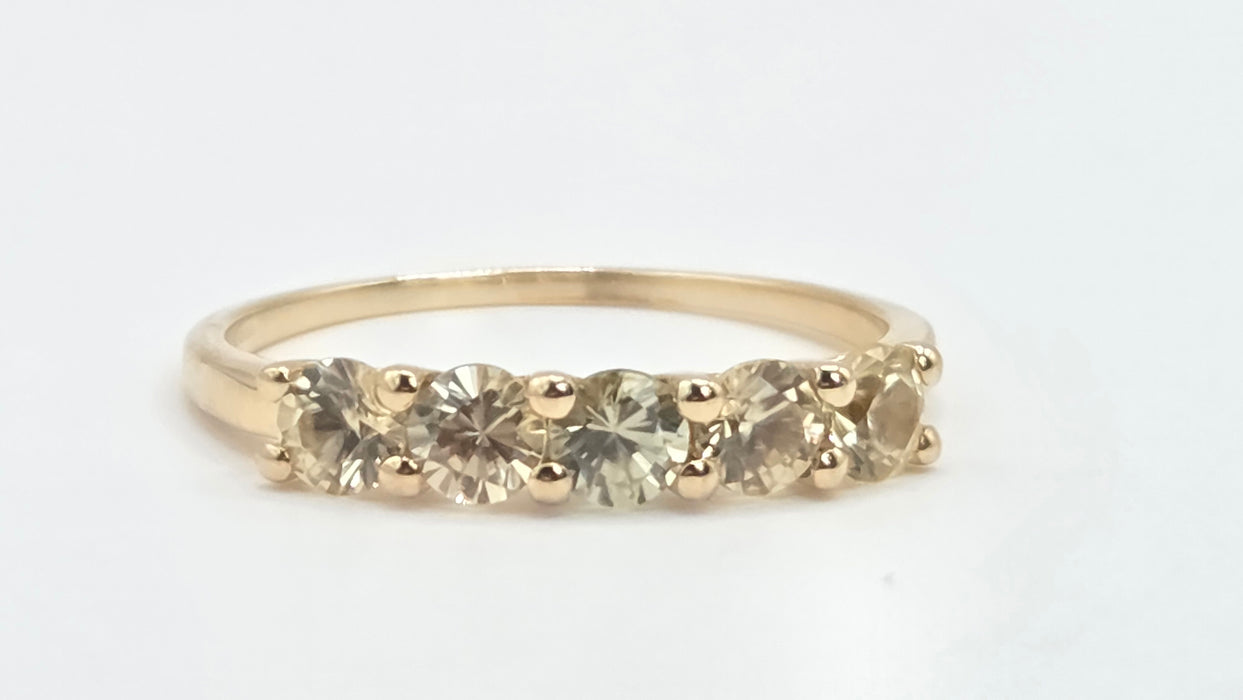 Vintage: 9ct Gold Yellow Beryl Five-Stone Half Eternity Ring