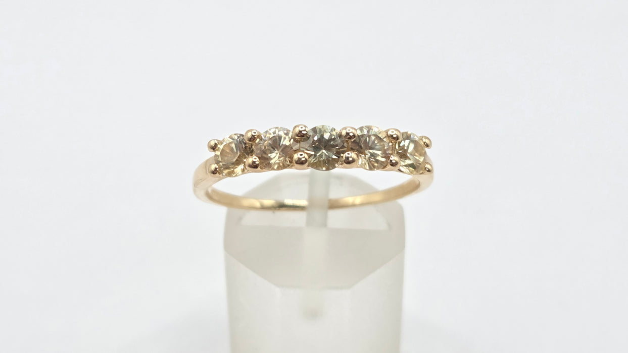 Vintage: 9ct Gold Yellow Beryl Five-Stone Half Eternity Ring