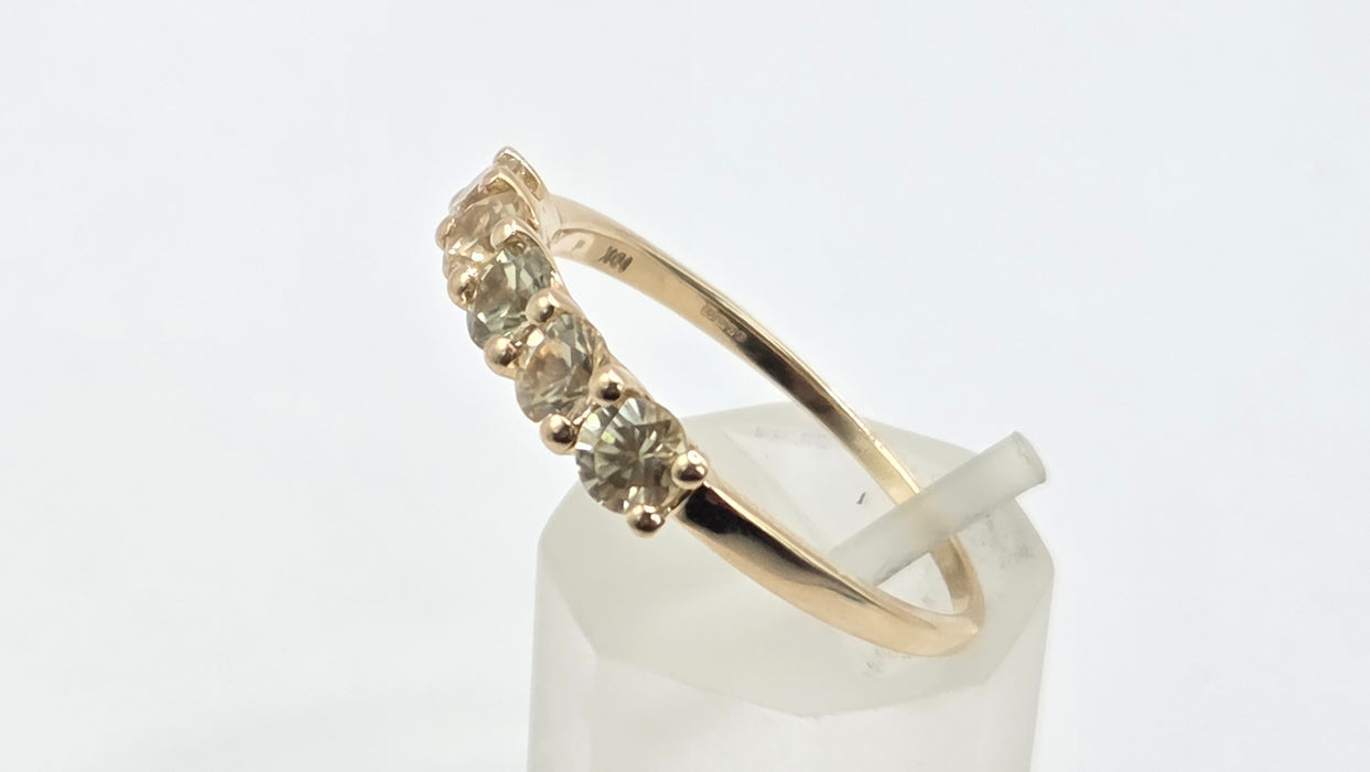 Vintage: 9ct Gold Yellow Beryl Five-Stone Half Eternity Ring