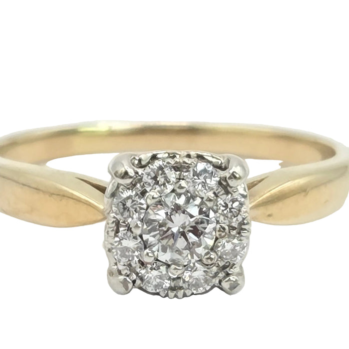 Vintage: 9ct Gold Diamond Cushion Cluster Ring