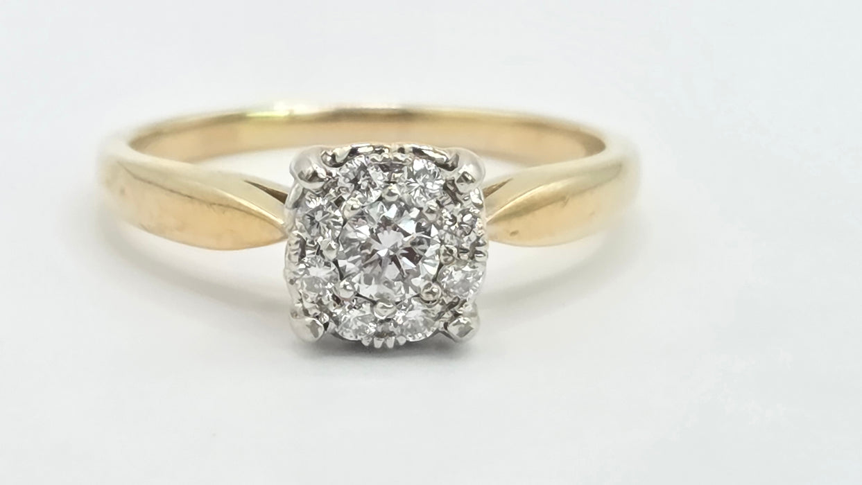 Vintage: 9ct Gold Diamond Cushion Cluster Ring