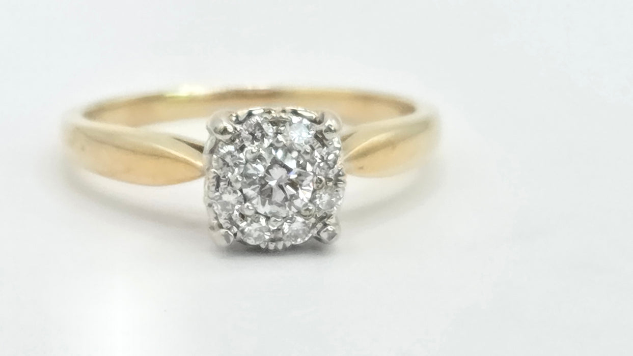 Vintage: 9ct Gold Diamond Cushion Cluster Ring