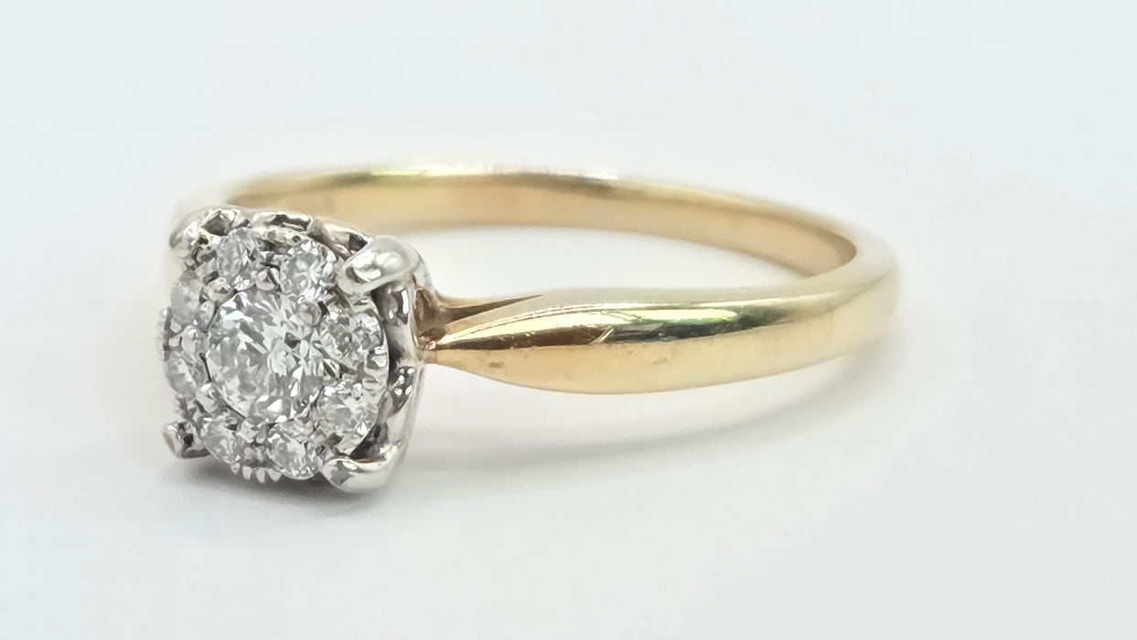 Vintage: 9ct Gold Diamond Cushion Cluster Ring