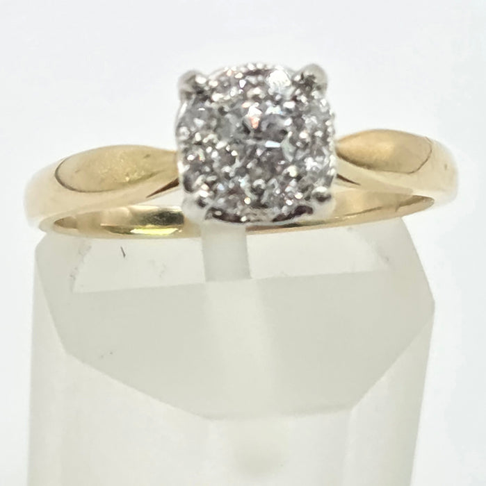 Vintage: 9ct Gold Diamond Cushion Cluster Ring