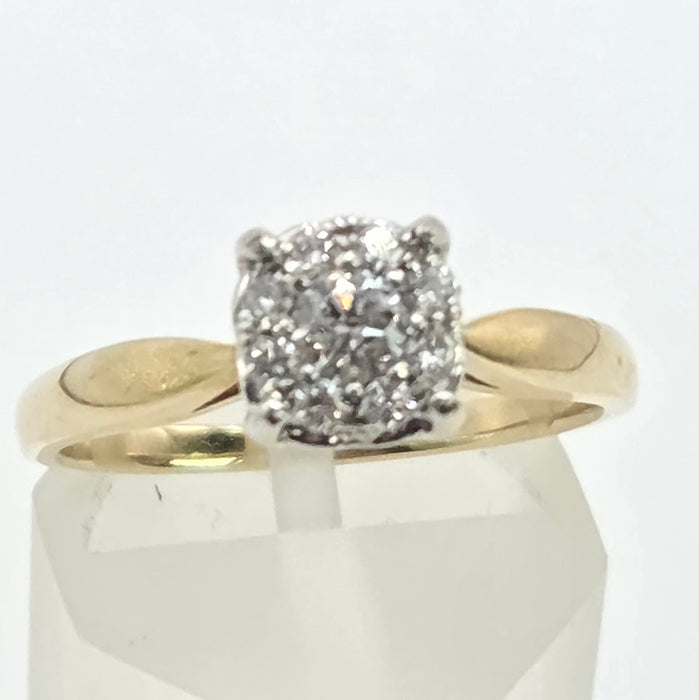 Vintage: 9ct Gold Diamond Cushion Cluster Ring
