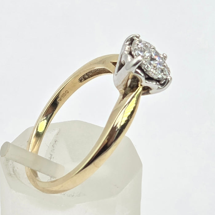 Vintage: 9ct Gold Diamond Cushion Cluster Ring
