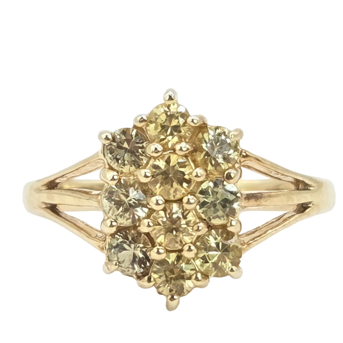 Vintage: 9ct Gold Yellow Sapphire Marquise Cluster Ring