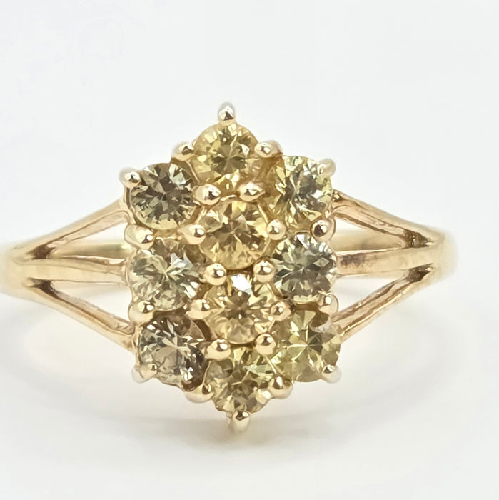 Vintage: 9ct Gold Yellow Sapphire Marquise Cluster Ring
