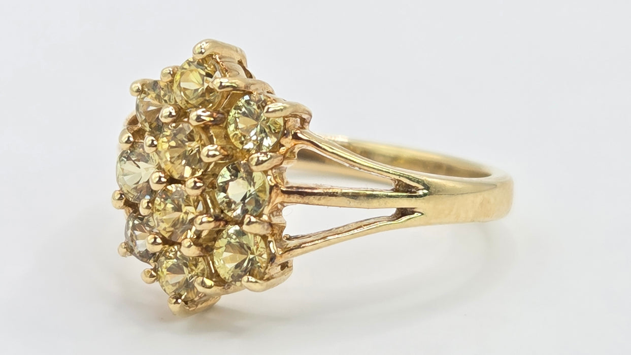Vintage: 9ct Gold Yellow Sapphire Marquise Cluster Ring