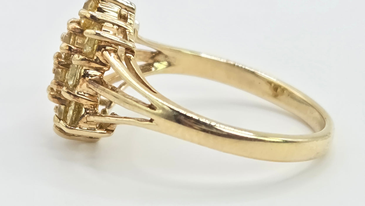 Vintage: 9ct Gold Yellow Sapphire Marquise Cluster Ring