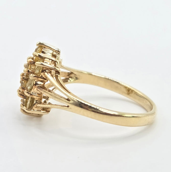 Vintage: 9ct Gold Yellow Sapphire Marquise Cluster Ring