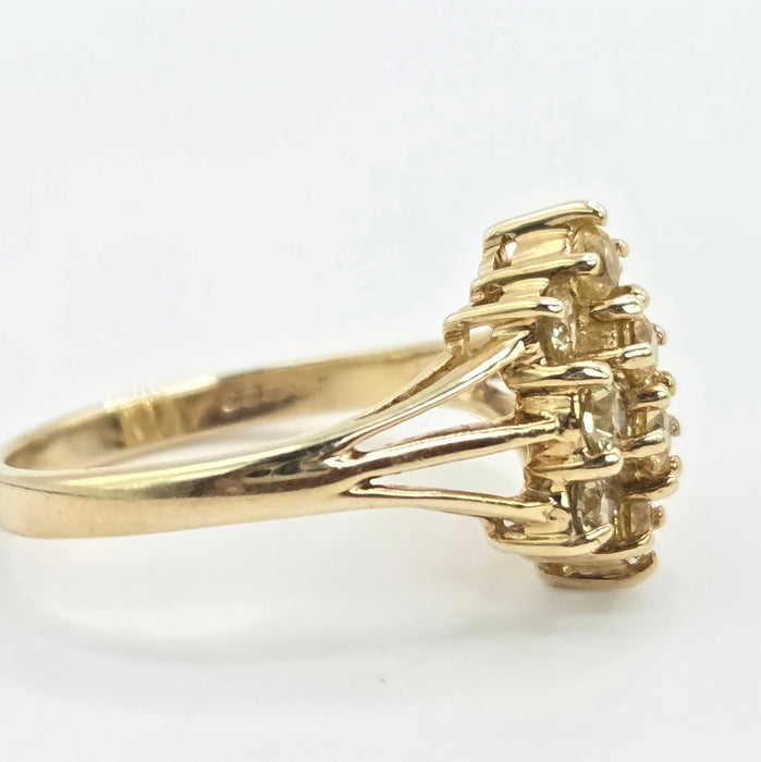 Vintage: 9ct Gold Yellow Sapphire Marquise Cluster Ring