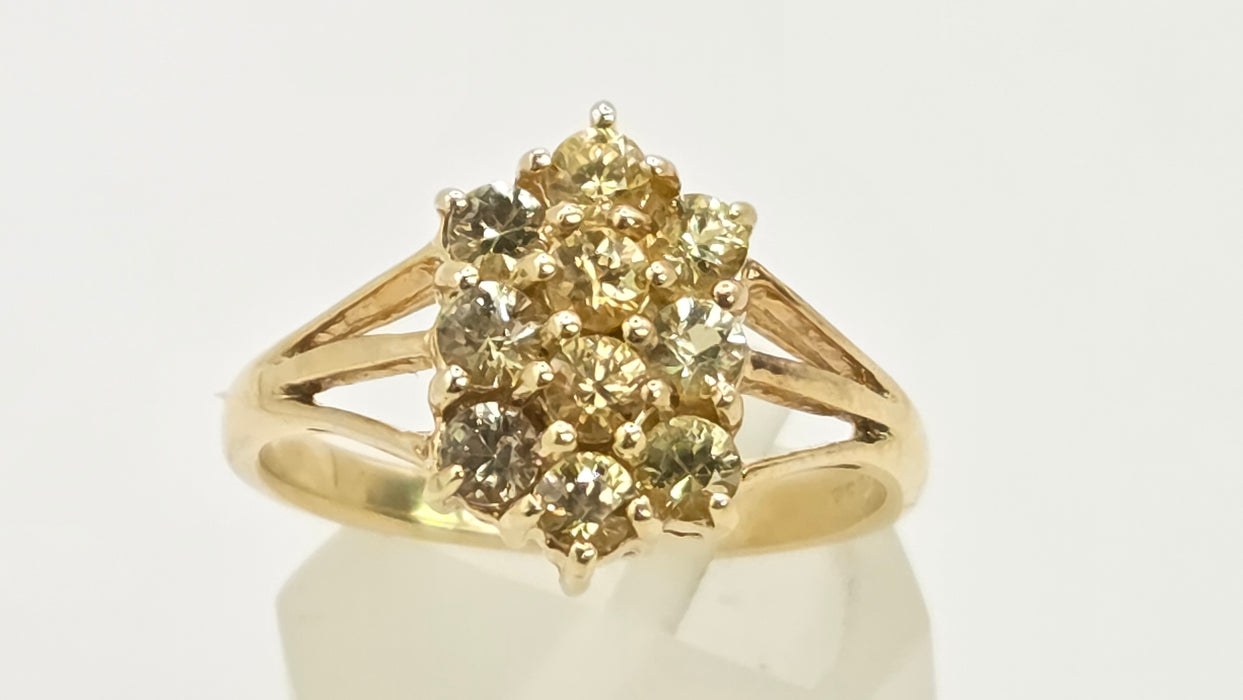 Vintage: 9ct Gold Yellow Sapphire Marquise Cluster Ring