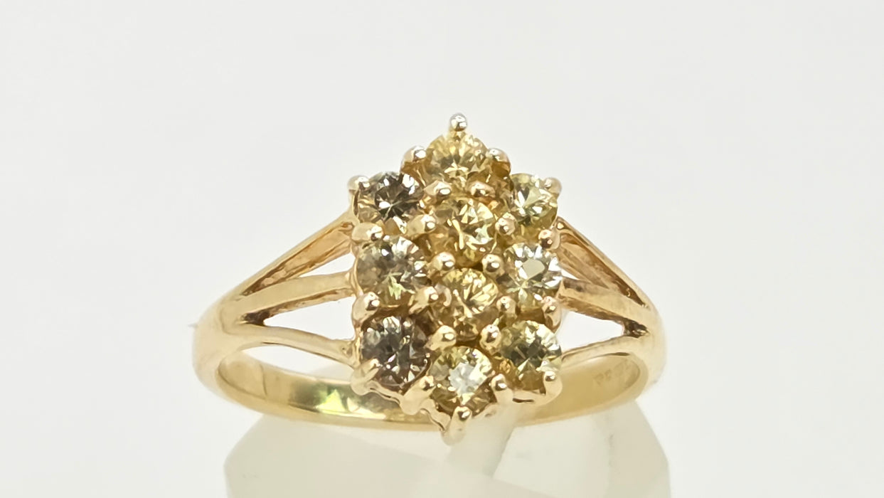 Vintage: 9ct Gold Yellow Sapphire Marquise Cluster Ring