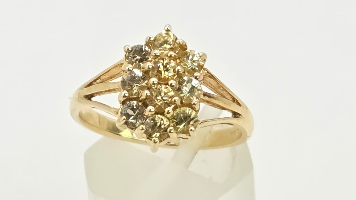 Vintage: 9ct Gold Yellow Sapphire Marquise Cluster Ring