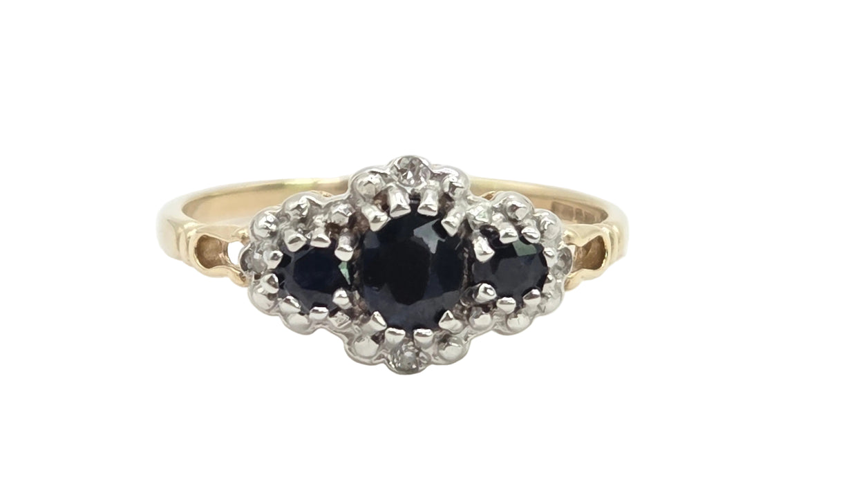 Vintage: 9ct Gold Sapphire & Diamond Marquise Cluster Ring