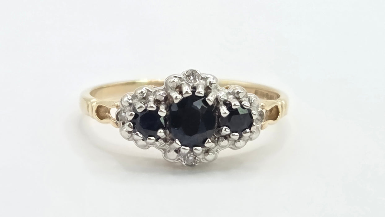 Vintage: 9ct Gold Sapphire & Diamond Marquise Cluster Ring