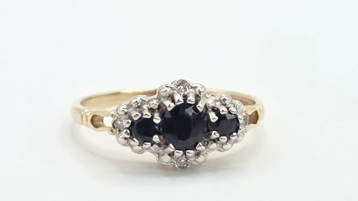 Vintage: 9ct Gold Sapphire & Diamond Marquise Cluster Ring