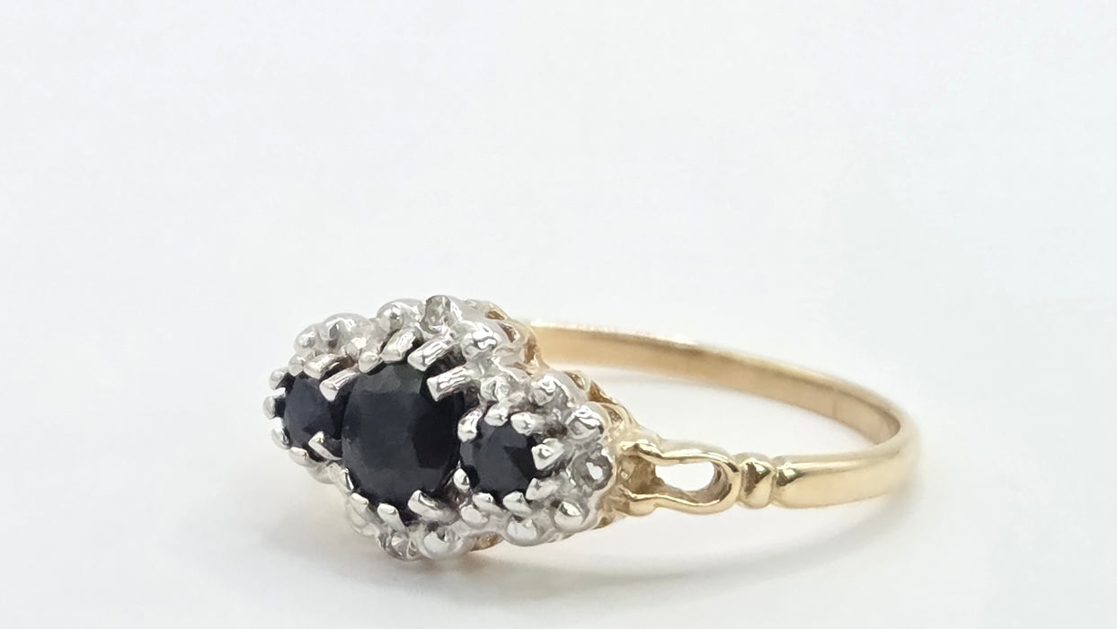 Vintage: 9ct Gold Sapphire & Diamond Marquise Cluster Ring