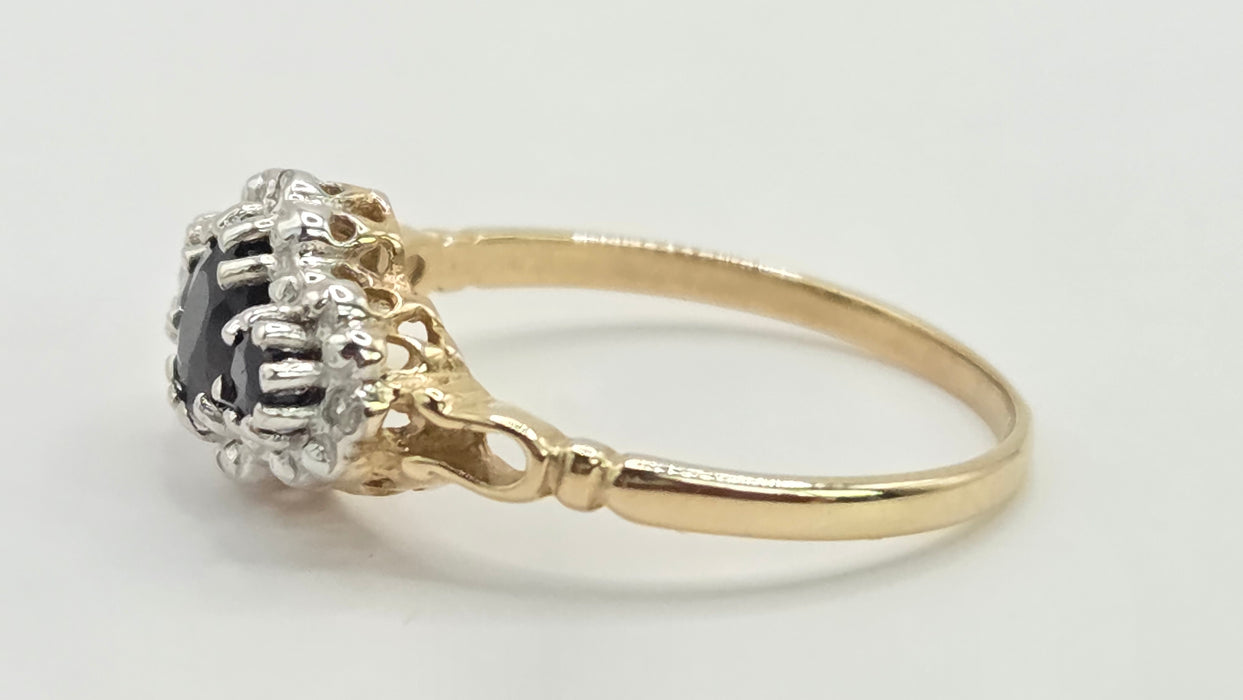 Vintage: 9ct Gold Sapphire & Diamond Marquise Cluster Ring
