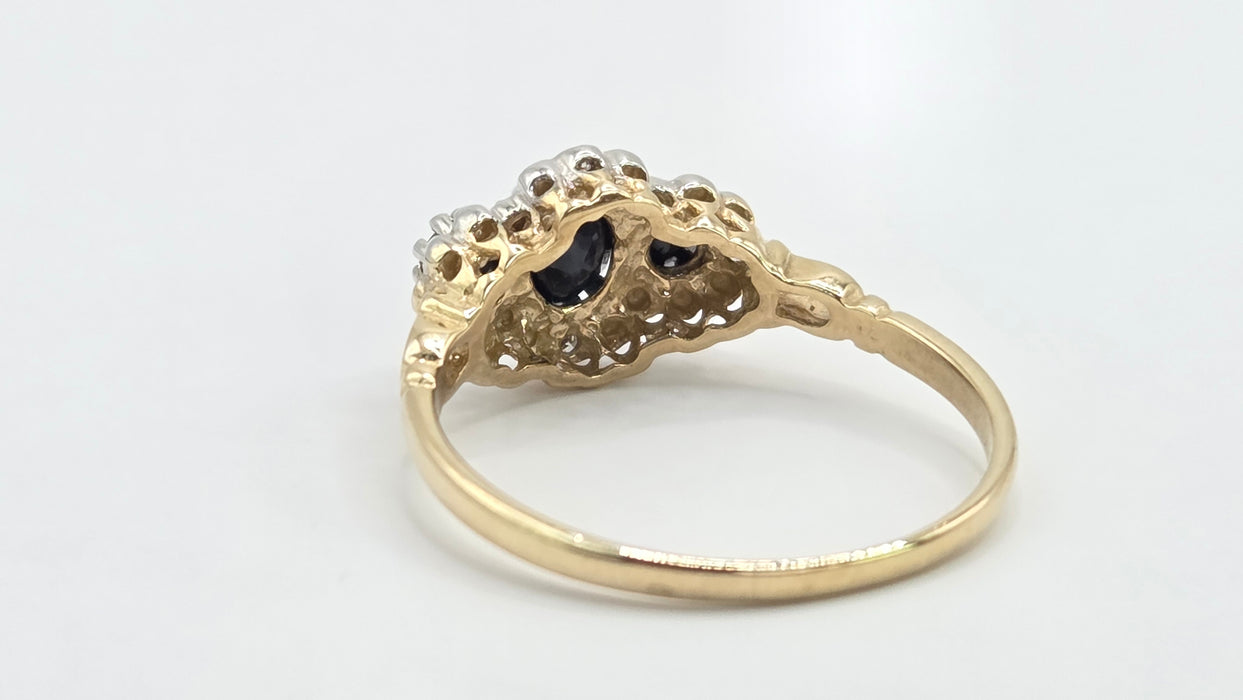 Vintage: 9ct Gold Sapphire & Diamond Marquise Cluster Ring