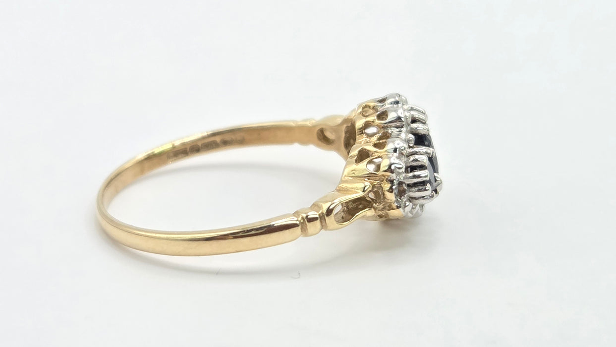 Vintage: 9ct Gold Sapphire & Diamond Marquise Cluster Ring