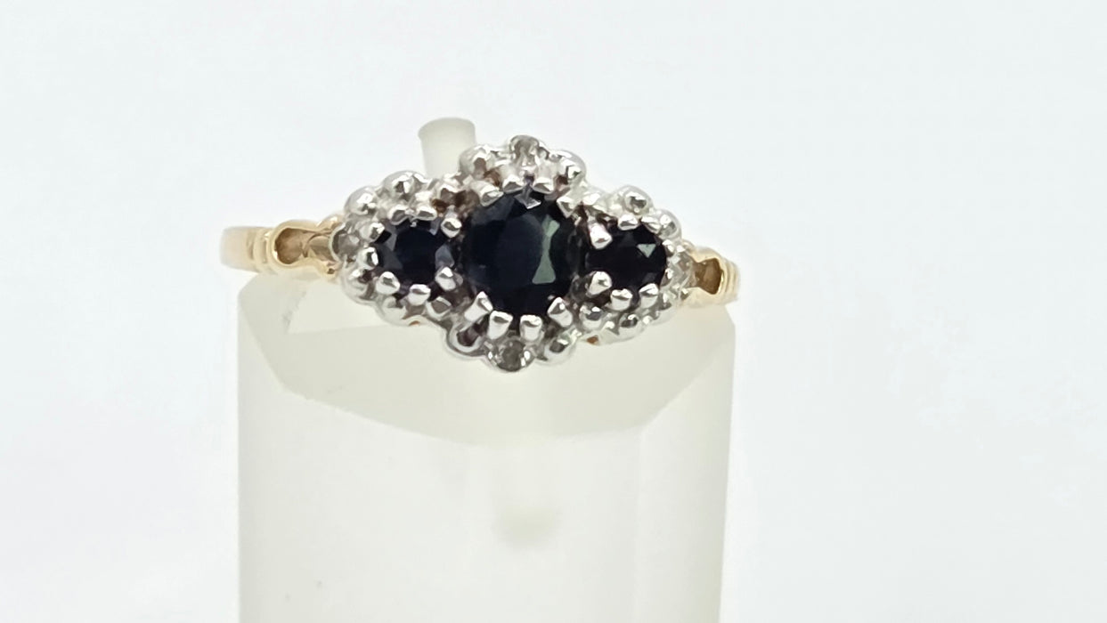 Vintage: 9ct Gold Sapphire & Diamond Marquise Cluster Ring